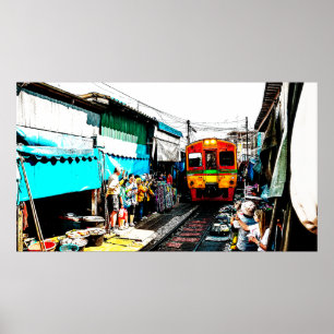 Mae Klong Railway Market i Bangkok Thailand Poster