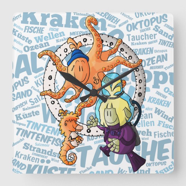  Mael-Taucher unter Meer Fyrkantig Klocka (Framsida)