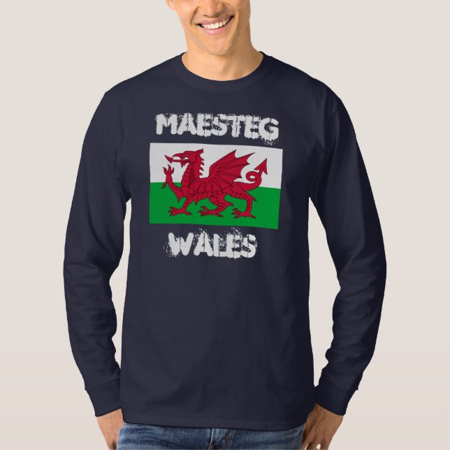 Maesteg, Wales med walesisk flagga T-shirt (Framsida)