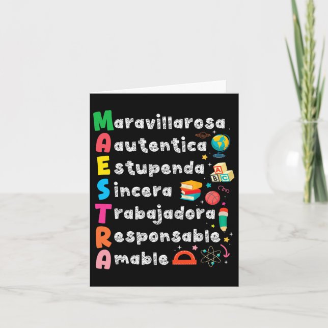 Maestra Acronym Spanska läraren Back to school Lat Kort (Framsida)