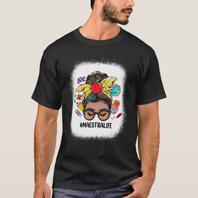Maestra Life Messy Bun Black Women Cute Maestra T Shirt (Framsida)