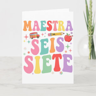 Maestra Seis Siete Retro Lärare Söt Spanska Kort