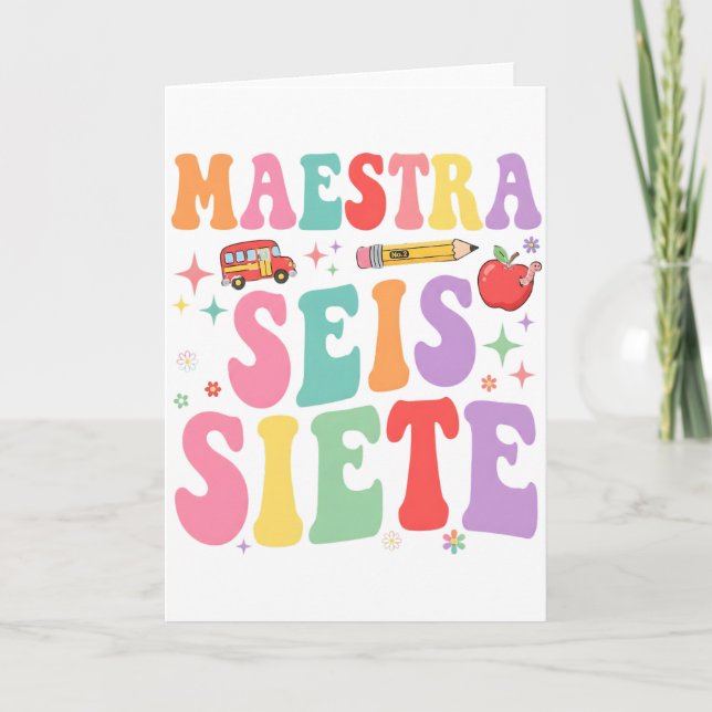 Maestra Seis Siete Retro Lärare Söt Spanska Kort (Framsida)