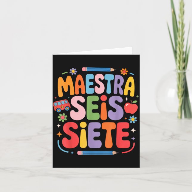 Maestra Seis Siete Teacher Fun School Kids  Kort (Framsida)