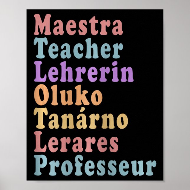 Maestra Teacher - Lärarnamn på olika språk Poster (Framsidan)