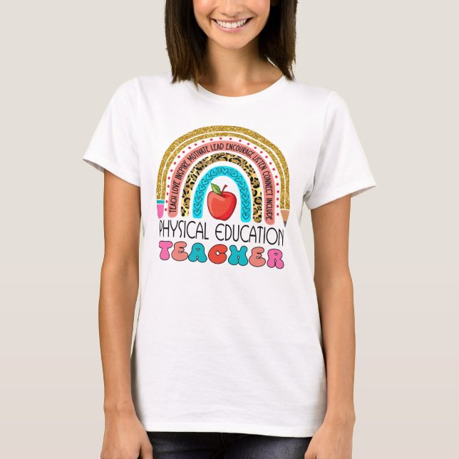 Maestra Teacher Pencil Rainbow Gift back to school T Shirt (Framsida)