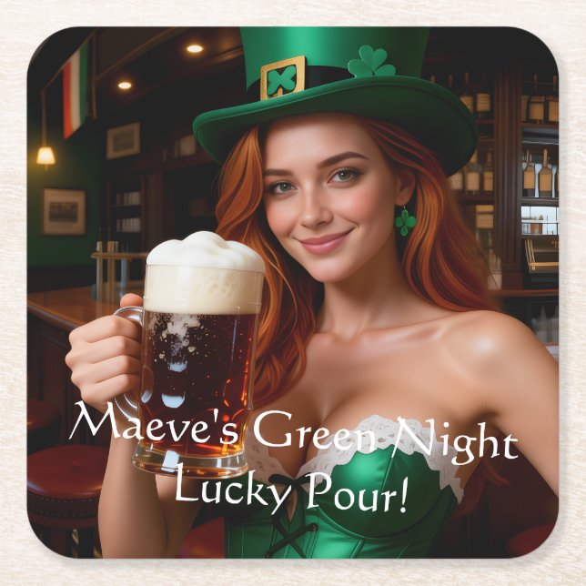 Maeve Emerald Tavern Glow St Patrick's Day Underlägg Papper Kvadrat (Framsidan)