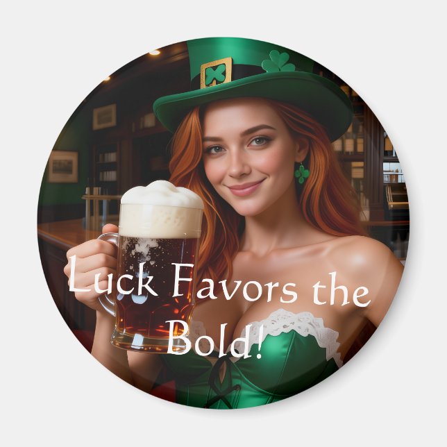Maeve i smaragdgrön korsett irländsk pub St Patric Magnet (Framsidan)