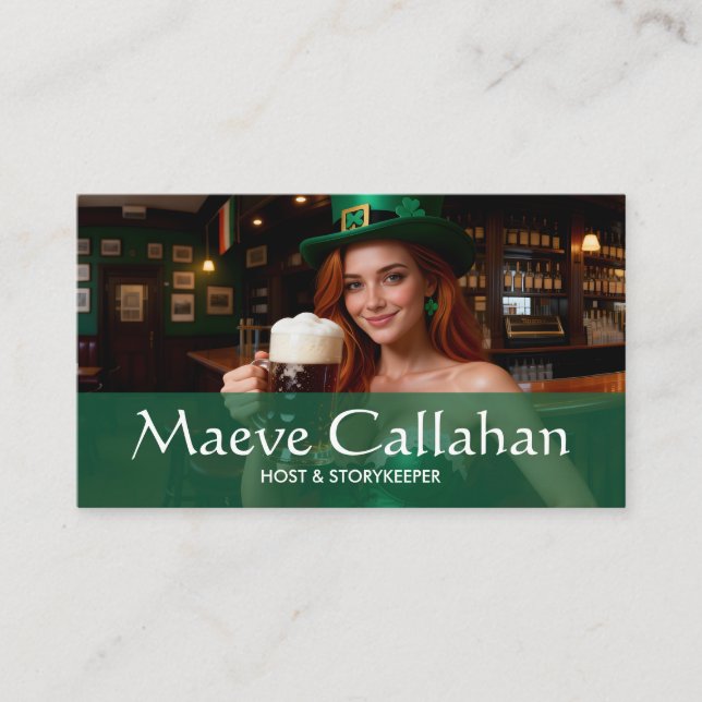 Maeve i smaraggrön korsett Irish Pub St Patrick's  Visitkort (Framsida)