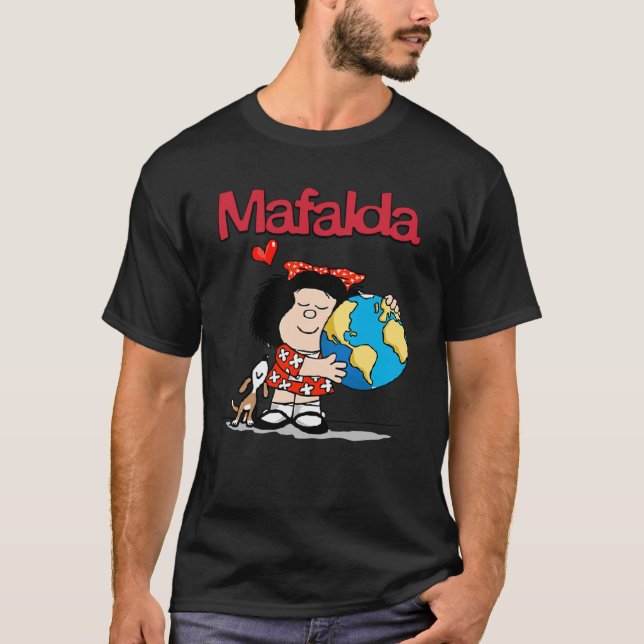 Mafalda, världen och hennes valp. Klassisk T Shirt (Framsida)