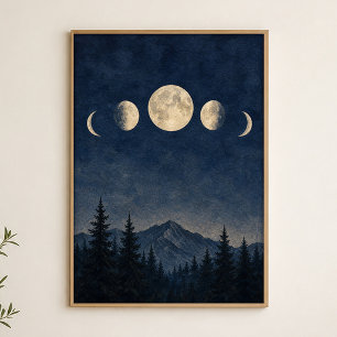 Måfaser över bergskammen Akvarellaffisch Poster