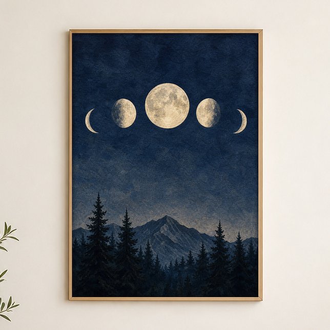Måfaser över bergskammen Akvarellaffisch Poster (Shown framed for scale. Poster ships unframed; frames are an optional add-on.)