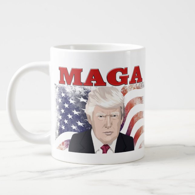 MAGA American Flagga Trump röd text Jumbo Mugg (Vänster)