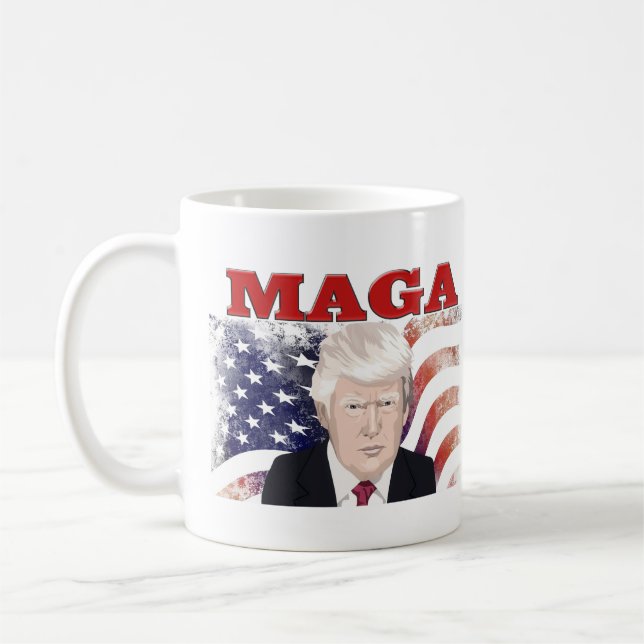 MAGA American Flagga Trump röd text Kaffemugg (Vänster)