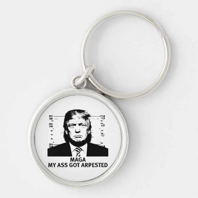 MAGA Åtalad Rund Silverfärgad Nyckelring (Framsidan)