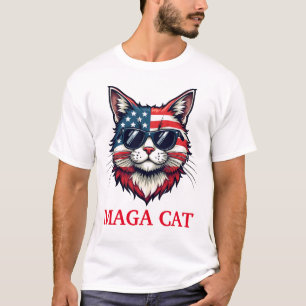 MAGA Cat President Trump American Flagga Patriotic T Shirt