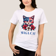 MAGA Cat Trump American Flagga and Flowers Patriot