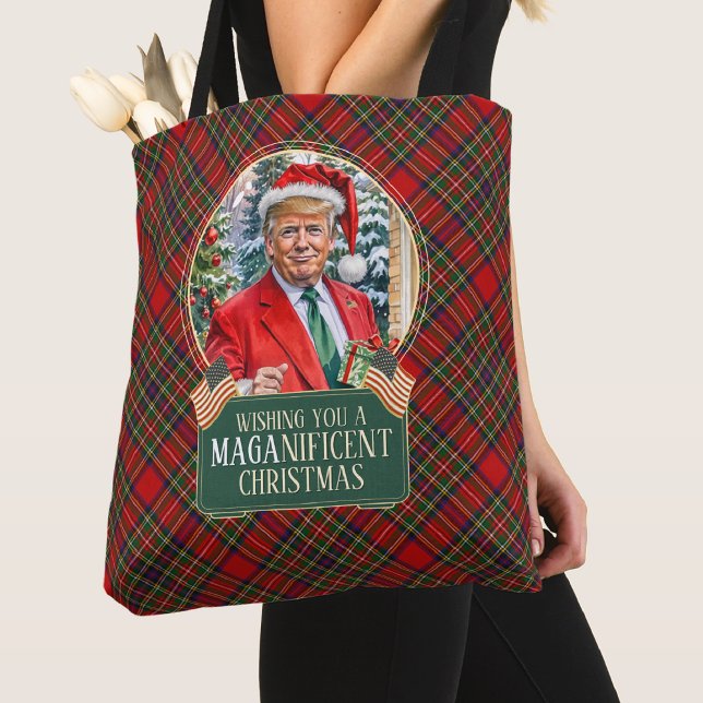 MAGA-fantastiska jultrump Tartan Shopping Tygkasse (Skapare uppladdad)