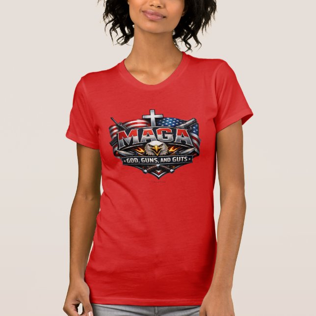 MAGA: God, Guns, and Guts - T-Shirt (Framsida)