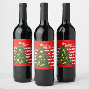MAGA jul Patriotic Vinflaska Etikett