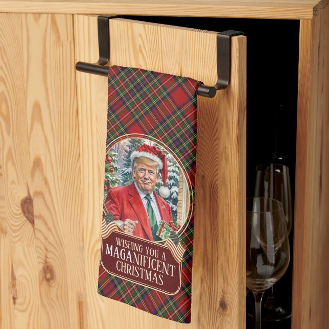 MAGA-jul Tartan Play Santa Trump Kökshandduk (Thirds Fold)