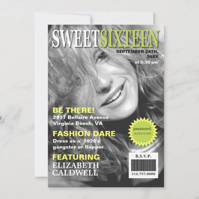Magasinskydd Foto Sweet sixteen födelsedag Inbjuda Inbjudningar (Framsida)