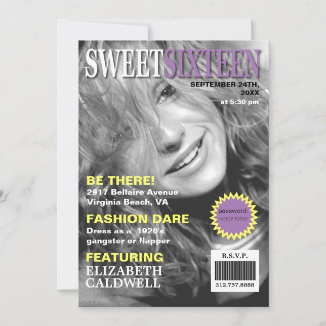 Magasinskydd Foto Sweet sixteen födelsedag Inbjuda Inbjudningar (Framsida)