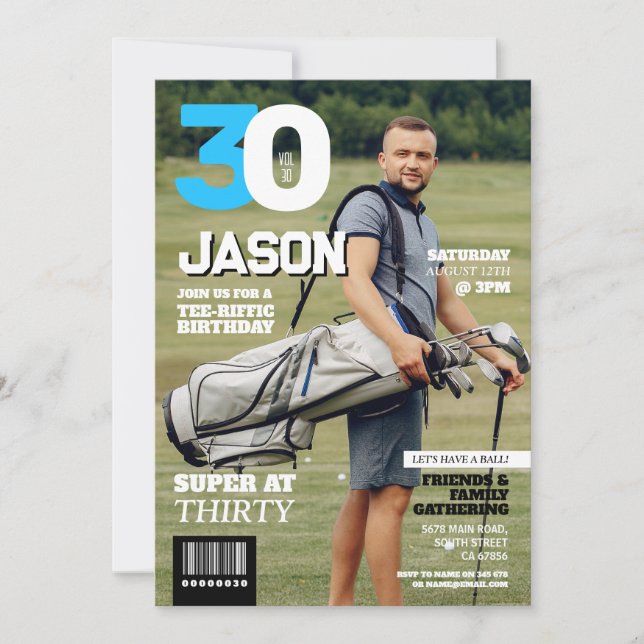 Magazine 30 Manar Golf Thirty Golfer Birthday Inbjudningar (Framsida)