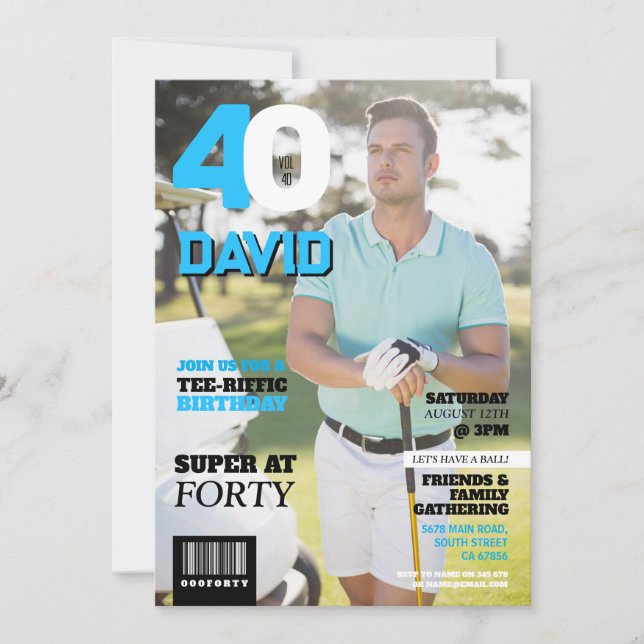 Magazine 40 Manar Golf 40 Golfer Birthday Inbjudningar (Framsida)
