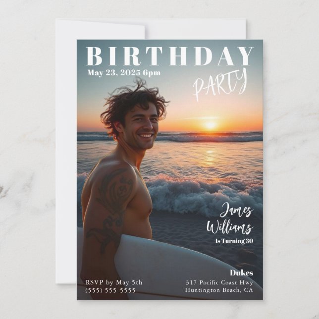 Magazine Cover Beach Birthday Inbjudningar (Framsida)