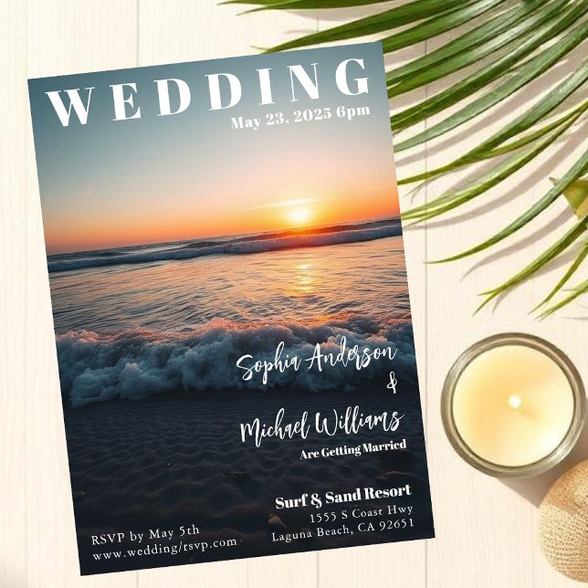 Magazine Cover Beach Birthday Inbjudningar (Magazine Cover Beach Wedding Invitation )