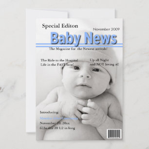 Magazine Cover Birth Notice (blått) Meddelande