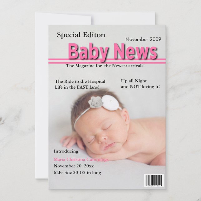 Magazine Cover Birth Notice (Rosa) Meddelande (Framsida)
