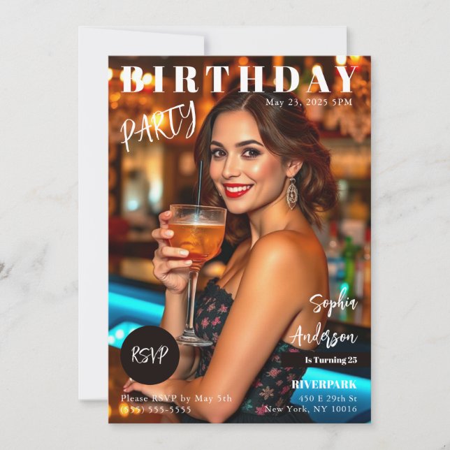 Magazine Cover Birthday Inbjudningar (Framsida)
