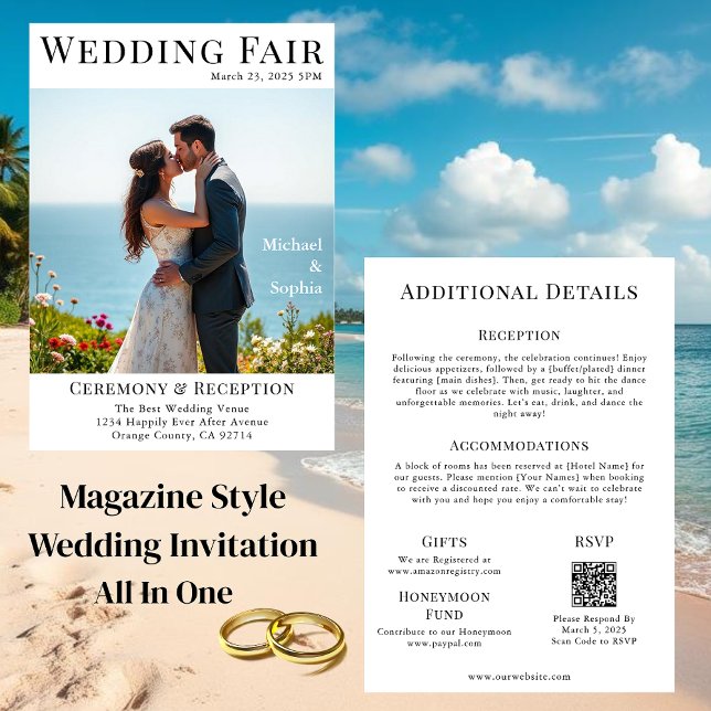Magazine Cover Bröllop vid Beach Inbjudningar (Magazine Style
Wedding Invitation
All In One)