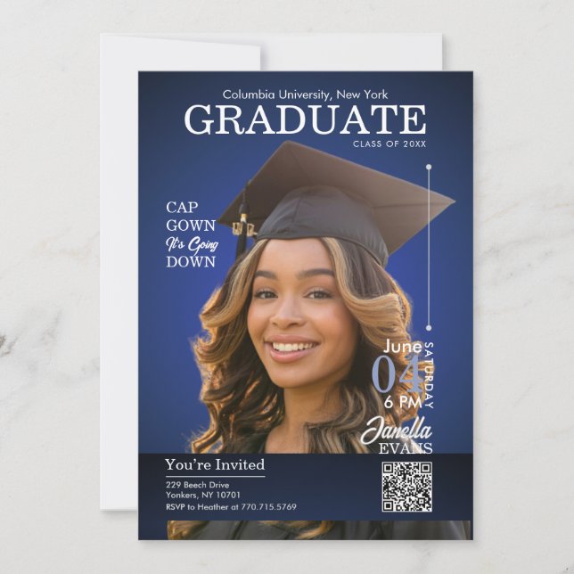 Magazine Cover Examenstavat Nedåt Blå Inbjudningar (Framsida)