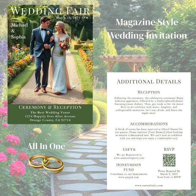 Magazine Cover Garden WedWedding Inbjudningar (Magazine Cover Garden Wedding  Invitation All in One)