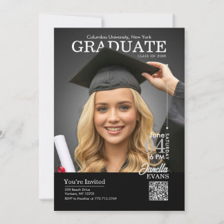 Magazine Cover Graduation Black Inbjudningar
