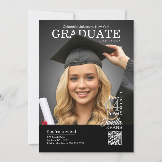 Magazine Cover Graduation Black Inbjudningar (Framsida)