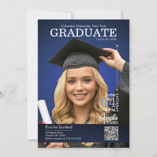 Magazine Cover Graduation Blue Inbjudningar