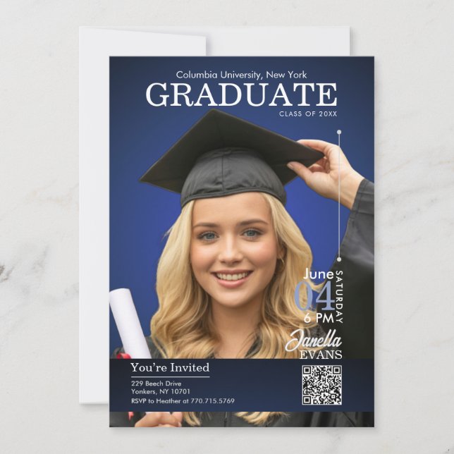 Magazine Cover Graduation Blue Inbjudningar (Framsida)