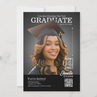 Magazine Cover Graduation Cap down Black Inbjudningar