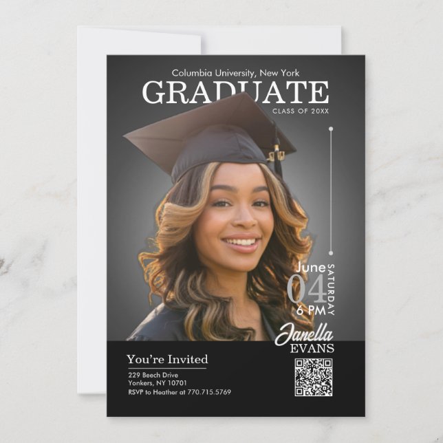 Magazine Cover Graduation Cap down Black Inbjudningar (Framsida)
