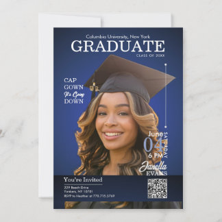 Magazine Cover Graduation Cap Down Blue Inbjudningar