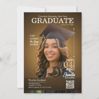 Magazine Cover Graduation Cap Gown Gold Inbjudningar