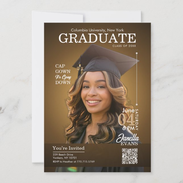 Magazine Cover Graduation Cap Gown Gold Inbjudningar (Framsida)