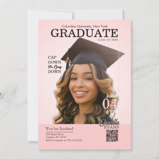 Magazine Cover Graduation Cap Gown Pink Inbjudningar