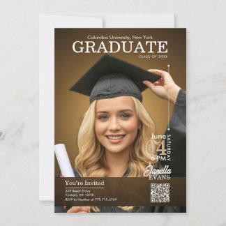 Magazine Cover Graduation Gold Inbjudningar