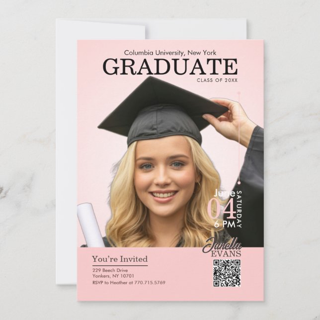 Magazine Cover Graduation Pink Inbjudningar (Framsida)