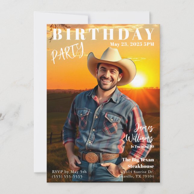 Magazine Cover Land Birthday Inbjudningar (Framsida)